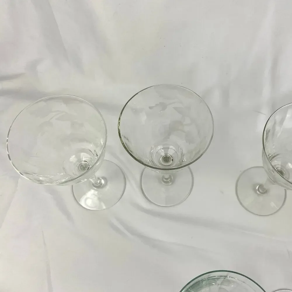 VTG Set of 6 Frosted Floral Liqueur Glasses Stemware Barware‎